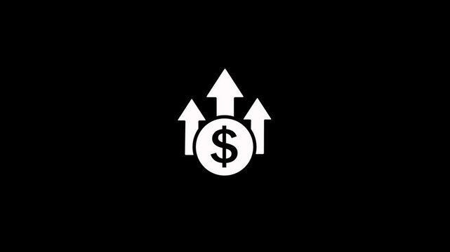 Abstract dollar sign icon and up arrow animation on a black background. Upward arrow and dollar icon. High pricing icon. profit, investment, growth business, economy, finance and success concept