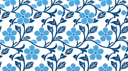 Elegant Blue Floral Seamless Pattern with Ornamental Vines © MSTSORZO