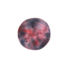 Watercolor illustration of a planet, meteorite, moon, and outer space. © Violetta