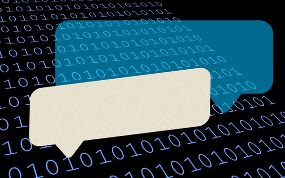 Retro style illustration with text boxes over lines of computer code 