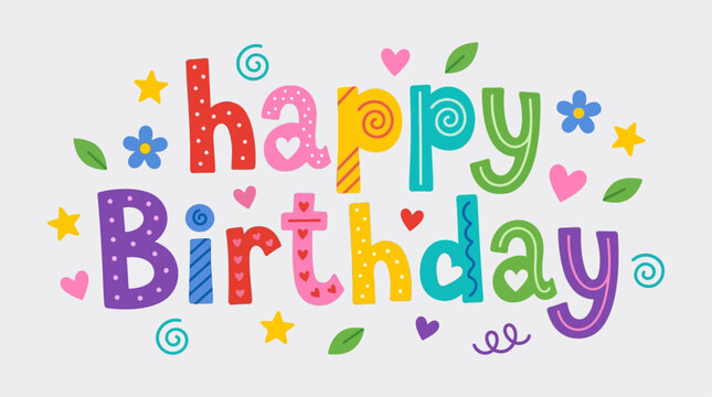 Colorful happy birthday celebration with decorations and letters