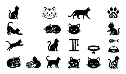 Fototapeta premium Black Cat Silhouette Icons Vector Illustration Pack