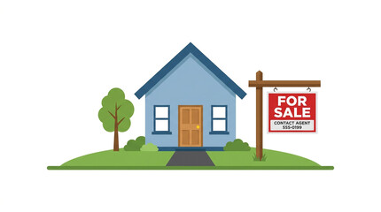 Fototapeta premium House for Sale Sign with Residential Property Flat Vector Illustration
