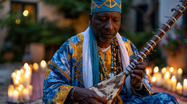 Moroccan gnawa musician plays sintir lut 4