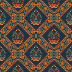 Fototapeta premium : floral all over geomatrical pattern with dark background