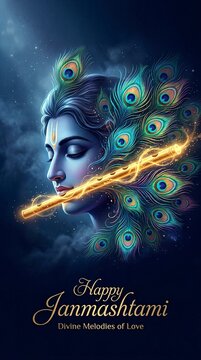 Sacred Happy Janmashtami Greeting Design with Golden Divine Elements