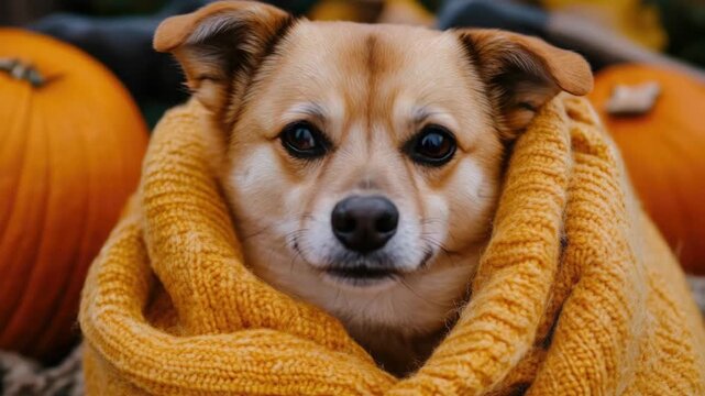 Puppy in Pumpkin Patch