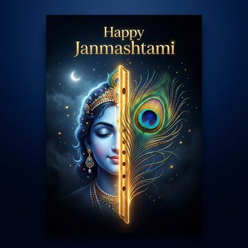 Sacred Happy Janmashtami Greeting Design with Golden Divine Elements