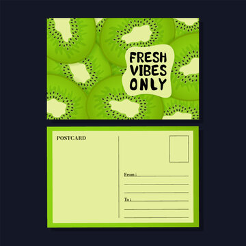 fresh vibes only fruit postcard with matching reverse side template vector illustration