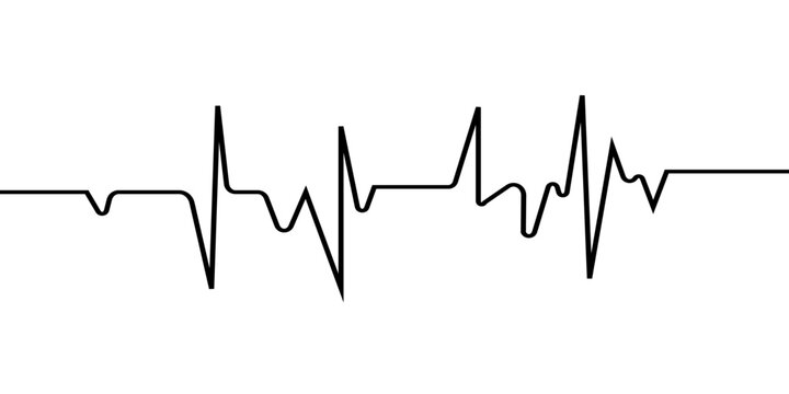 Heart beat one line. Continuous lines heart beats drawing. Wave pulse. Art heartbeat waves. Hand draw cardiogram. Outline human. Black ekg stroke isolated on white background. Vector illustration