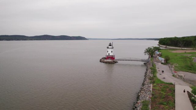 Aerial View of the Historic Sleepy Hollow Lighthouse on the Hudson River