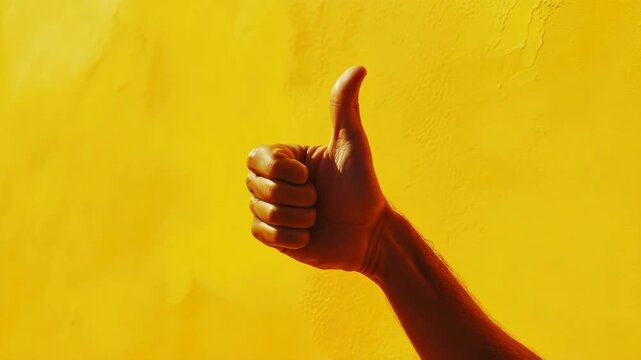 Hand giving thumbs up against yellow wall