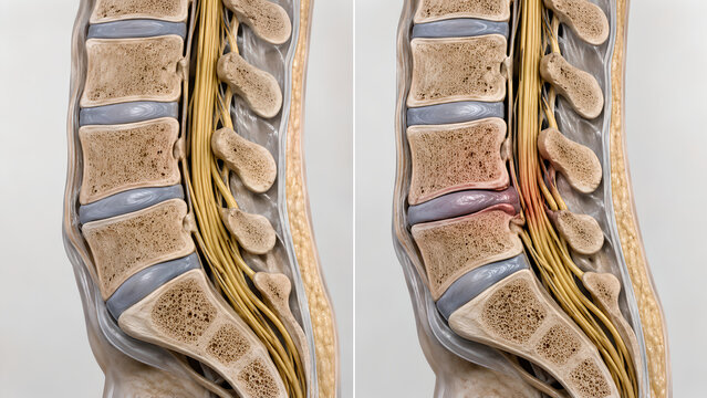 Lumbar Spine Cauda Equina Syndrome Comparison Medical Illustration for Patient Education