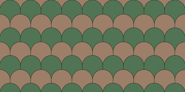 Interlocking semicircle pattern in alternating green and brown colors.