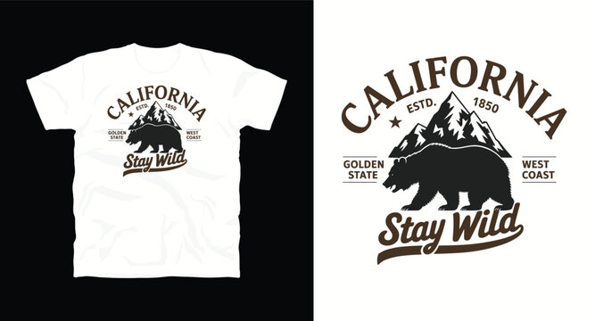 California estd 1850 golden state west coast stay wild t-shirt design vector.