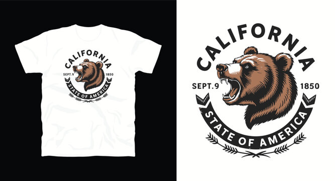 California state of america grizzly bear mascot vector t-shirt design, september 9 1850.