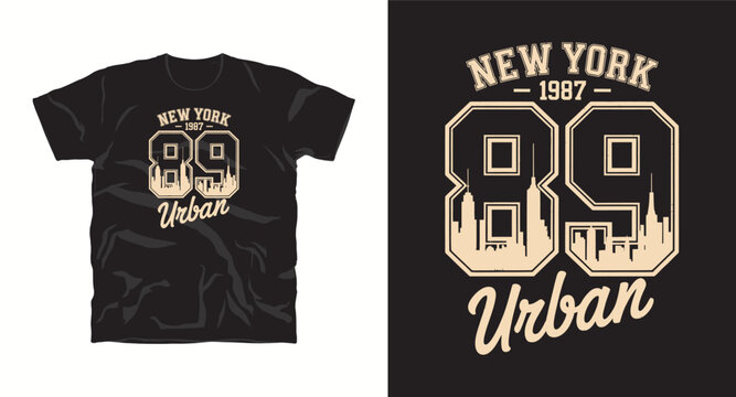 New york 1987 urban skyline vintage typography t-shirt design vector.