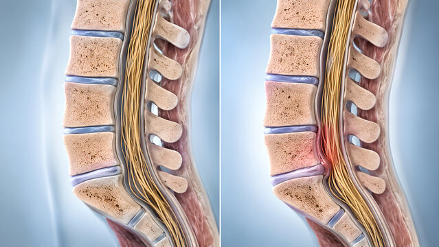 Lumbar Spine Cauda Equina Syndrome Comparison Medical Illustration for Patient Education