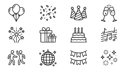 Party and celebration line icon set editable stroke vector EPS transparent background © Mehedi