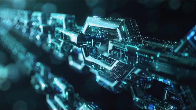 Macro Details - Close-up of a secure blockchain node with circuit patterns