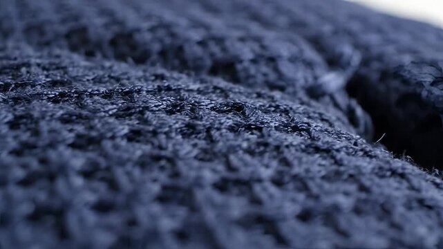 Closeup of Dark Blue Woven Fabric Texture with Shallow Depth of Field.
