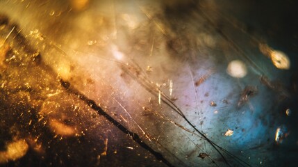 Fototapeta premium A macro texture of expired 120mm film showing subtle color shift, scratches, dust, and fine grain under soft ambient light