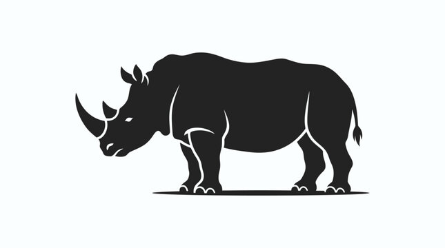 Silhouette of a rhinoceros standing profile view, iconic animal vector art