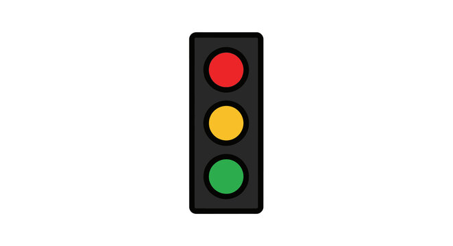 Traffic light icon with red yellow and green signals on white background