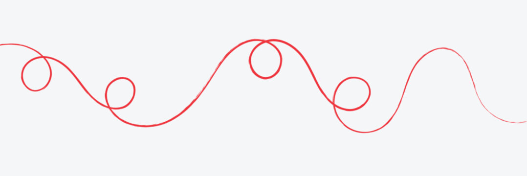 Red thread isolates on a white background. red thread looped in a circle form, symbolizing vector. line of red yarn, long red thread. Vector Illustration . EPS 10 .