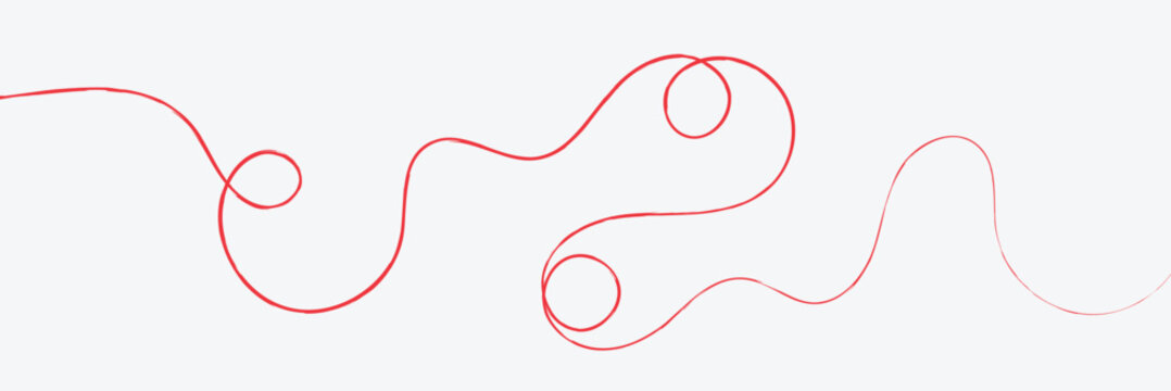 Red thread isolates on a white background. red thread looped in a circle form, symbolizing vector. line of red yarn, long red thread. Vector Illustration . EPS 10 .