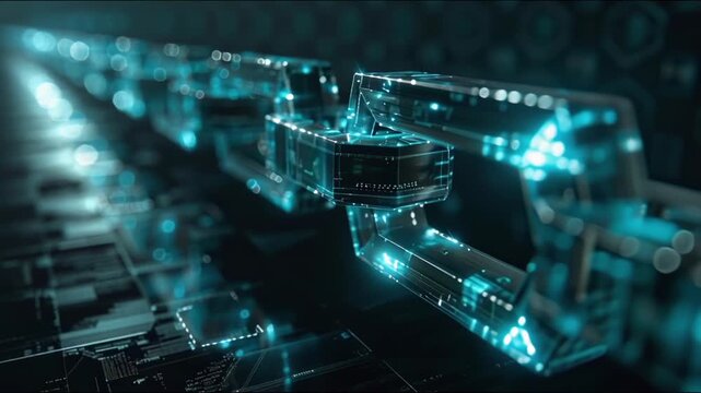 Classic Blockchain - Cinematic shot of a glowing digital chain