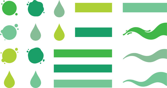 Abstract Green Design Elements Vector Set with Organic Blobs Droplets Banners and Wavy Liquid Swoshes for Eco Friendly Brand Graphics