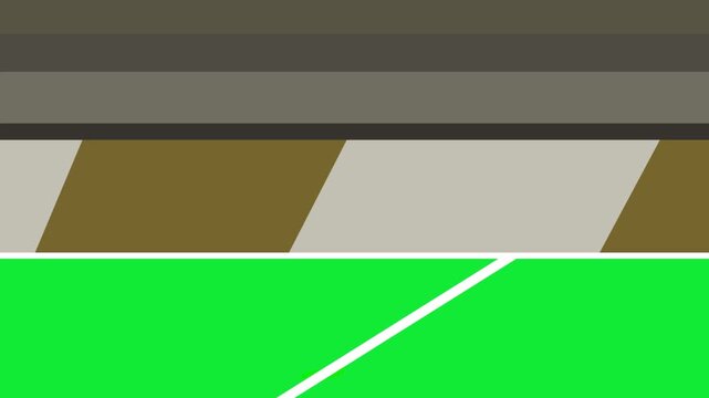 Cartoon style animation of a soccer ball bouncing and rolling on the field, green, art, vintage, 2D.