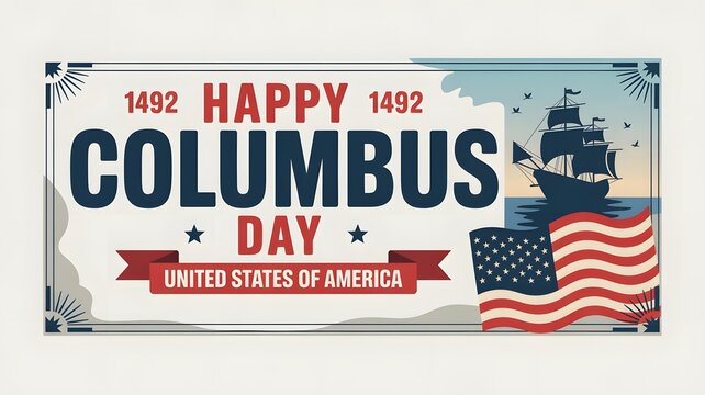 Happy columbus day 1492 historical commemoration graphic with united states celebration nautical