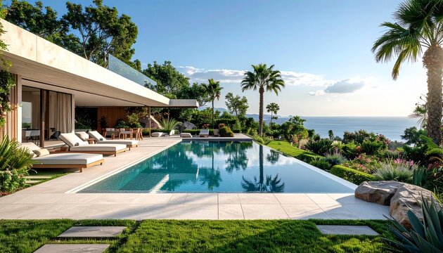 Moderne Gartengestaltung mit luxuri&ouml;sem Infinity-Pool