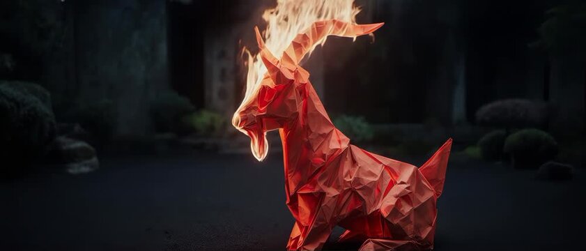 Glowing Origami Goat of Fire