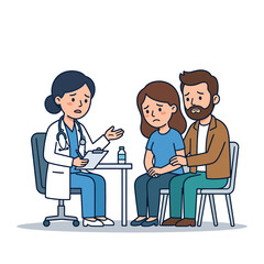 Obraz premium Doctor with concerned couple in consultation room discussing medical health issue