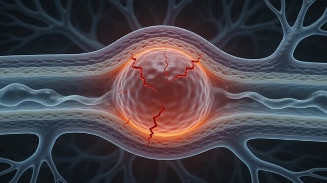 Cerebral Artery Aneurysm Visualization with Red Hot Ruptured Vein Showing Medical Condition in Dark Background