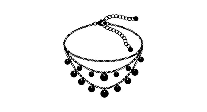 Black Silhouette Of Layered Anklet With Charms On White Background