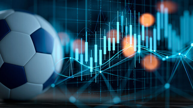 Online football betting analytics and statistics for a soccer game, digital sports prediction concept, with copy space
