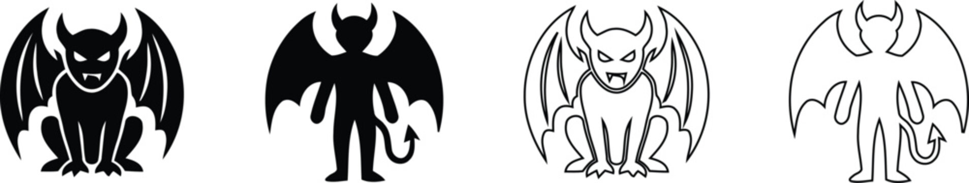 Collection of devil and bat creature illustrations in various styles
