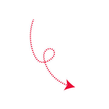 Red Dotted Curved Arrow Vector with Loop Line Art