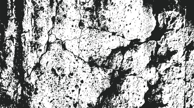 Detailed grunge wall texture with heavy cracks and peeling surface layers in black and white for architectural visualization and distressed aesthetic design backgrounds