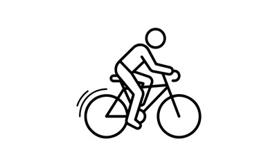 Fototapeta premium Cyclist icon with outline person riding bike rear wheel spin motion for fitness and sport UI