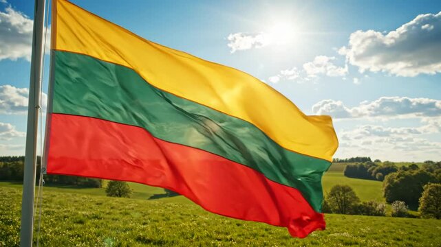 Lithuanian flag waving in field
