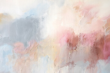 Obraz premium Abstract pastel painting showing soft brushstrokes creating a delicate textured background in pink, blue, and white