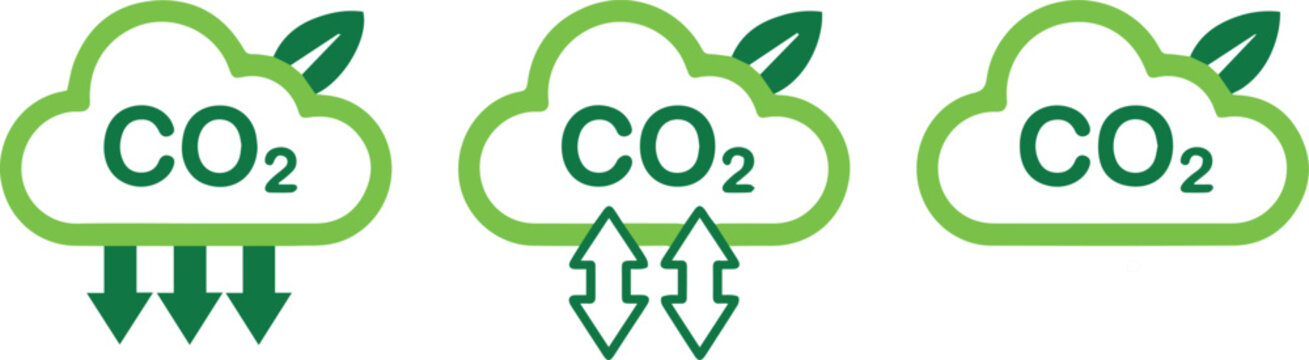 CO2 lifecycle cloud icons for capture release neutral state