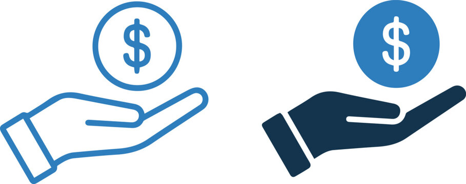 Hand holding coin icon for savings and investment