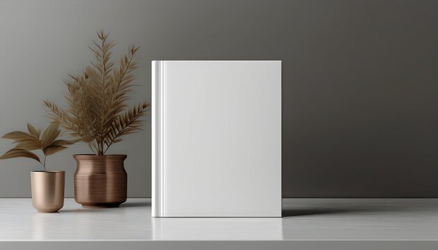white square book mockup front view with blank hard cover standing on white table 3d rendering