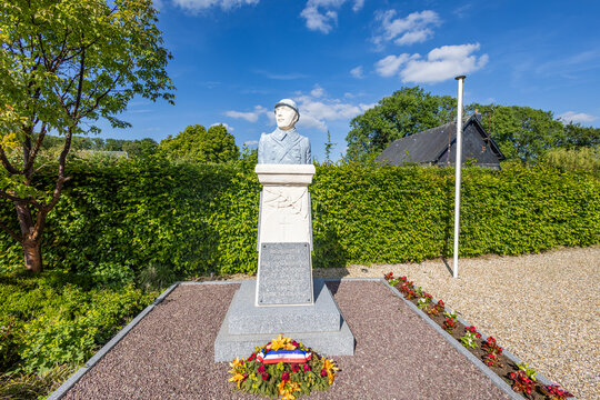 Painted Bust of a World War I French Soldier Memorial in Vergetot, Normandy